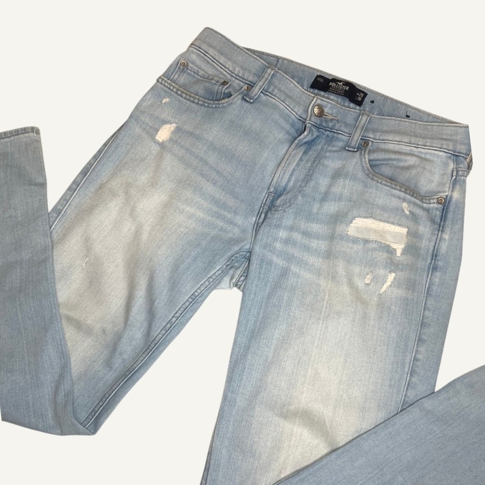 Hollister Men Slim Straight Epic Flex Light Wash Distressed Ripped Jeans 29x30
